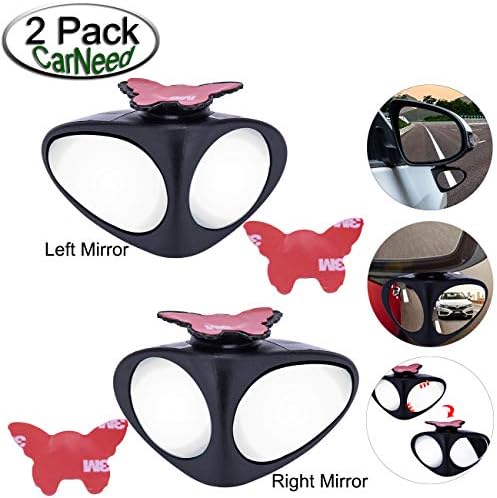 CarNeed 1 Pair Car Blind Spot Mirror, Black Rotate Adjustable 3M Adhesive Blind-spot Mirror, Universal 2 in 1 Convex Wide-Angle Front & Rear Wheel View Blindspot Mirror for Car, SUV and Truck