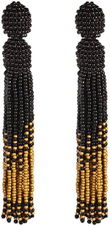 Bonnie 4" Handmade Tassel Earring Glass Bead Seed Dangle Fringe Long Drop Earrings