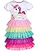 PrinceSasa Elegant Girls Clothes Unicorn Rainbow Party White Cupcake Short Sleeve Fall Dress for Princess Toddler Birthday Outfits Dresses,Birthday5,4-5 Years(Size 120)