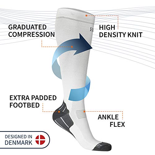 DANISH ENDURANCE Graduated Compression Socks (White 1 Pair, US Women 11-13//US Men 9.5-12.5)