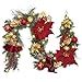 Valery Madelyn Pre-Lit 6 Feet Luxury Red Gold Christmas Garland with Shatterproof Ball Ornaments, Ribbon and Artificial Simulation Flower, Battery Operated 20 LED Lights