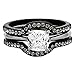 FlameReflection Stainless Steel Wedding Ring Set for Women Cushion Cut Cubic Zirconia Ring Set Black or Brown (Optional with CZ Stud Earrings)