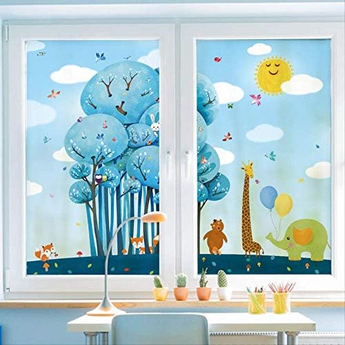ZKAMANG Cartoon Design Elephant Forest Glass Window Film, Kids Room Static Cling Stickers 60X120CM
