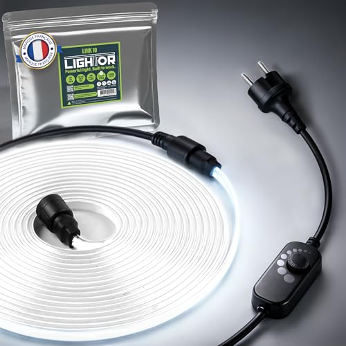 Lightor Link 10 – 220V COB LED Strip 10 m 6500 K Cool White – Continuous Light, Built-in Dimmer, Tool-free Expandable – Complete Kit IP65 Indoor/Outdoor