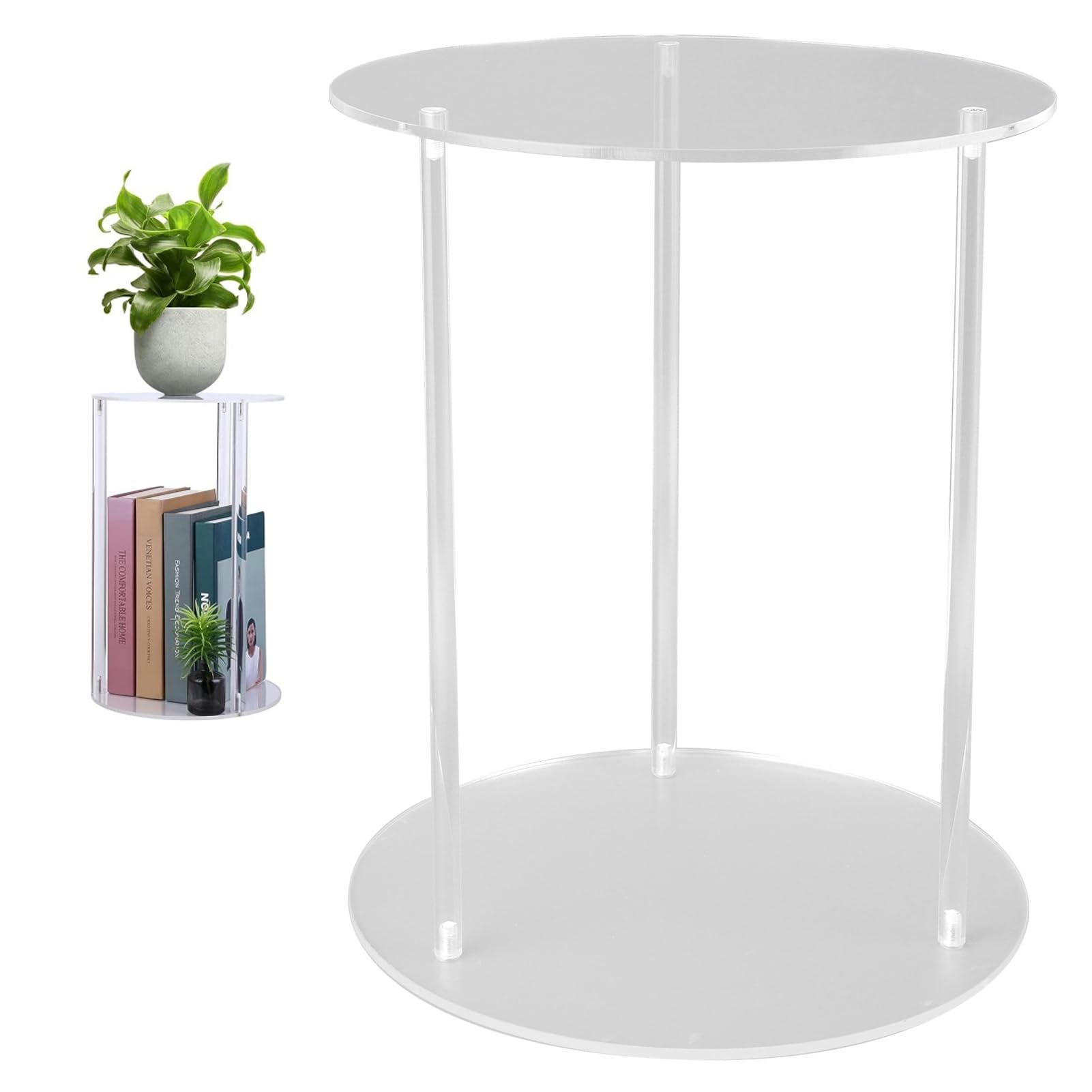 Hominas 2 Tier Tall Plant Stand Indoor Outdoor, Acrylic Flower Shelf Display Rack Indoor Balcony Round for Patio Home Planter Corner Garden, Transparent, 9.8 x 11.8 In