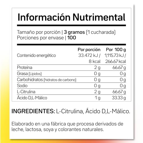 Primetech Nutrition L Citrulina Malato 2:1 Polvo CITRU2:1, 300 gr | 100 Porciones, Sin Sabor, Pre Entreno, 2 Partes Citrulina 1 Parte Ácido Málico, Pura