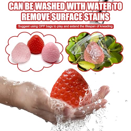 3Pcs Big Taba Squishies Strawberry, Cute Strawberry Squeeze Toys, Upgrade Fruit Squishies, Kawaii Sticky Stress Toy, Clear Fidget Toys, Valentines Gift for Kids, Teen Boys Girls Birthday Gift Ideas
