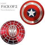 Fidget Spinner Captain America & Spider Man, Smooth Custom Round Shaped Hand Spinners with Ceramic Bearing, Metal and Durable. Stress Reducer Toy & Perfect for ADHD, ADD, Anxiety (2 pack)