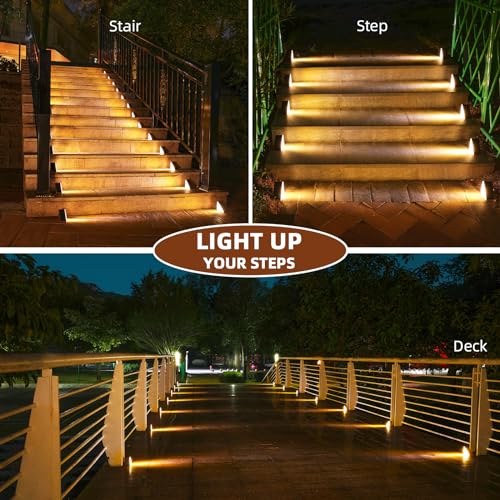 NIORSUN 12 x Solar Outdoor Stair Lights, Waterproof IP67 with 13 Bright LEDs, Warm White, 3000K, Auto On/Off, for Stairs, Steps, Patios, Gardens, Driveways