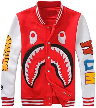 APE TEES Men's Sharks Head Casual Baseball Sweatshirts Jackets
