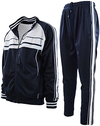 Mens athletic 2 piece tracksuit set (xl, navy/white)