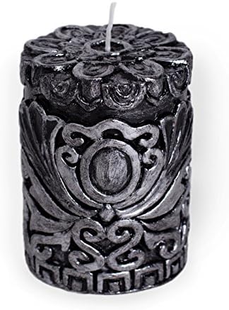 Tool Pillar Candle Embossed with Classic Damask Design 3x4'(Silver,Pack of 1)