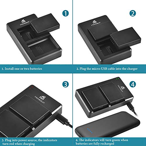 Homesuit LP-E10 Camera Battery Charger Set for Canon EOS Rebel T3, T5, T6, T7, Kiss X50, Kiss X70, EOS 1100D, EOS 1200D, EOS 1300D (2-Pack, 1600mAh, 3 Charging Options) - Thumbnail 6