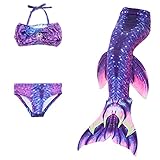 Bigface Up 3PCS Girls Swimsuit Mermaid Tail Swimwear Bikini Set Costume for Swimming (120(5-6 Years), Purple)