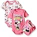 Disney Baby Minnie Mouse 2 Pack Bodysuit with Bib, Multiple/Pink, 18 Months