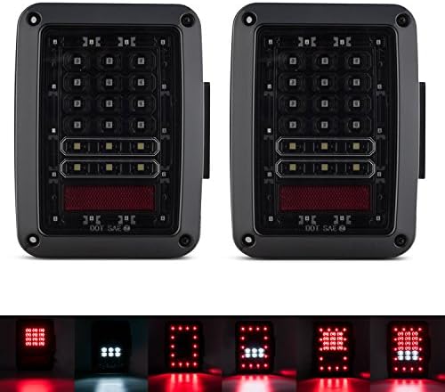 Leader Car Accessories Pair Smoke Lens Red LED Tail Light Assembly and Turn Signal Light lamp For Jeep Wrangler JK 2007 - 2017