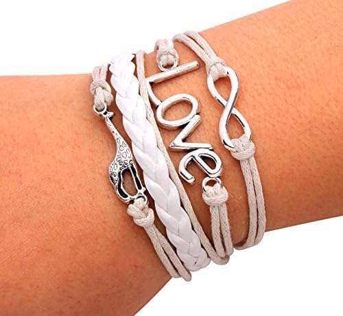 Vintage Style White and Cream Leather Rope Love Letter Giraffe Love Bracelet
