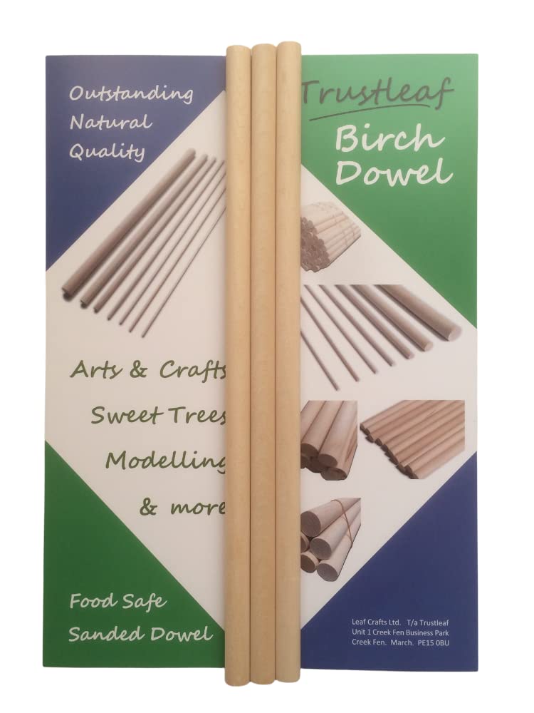 Trustleaf 12mm x 30cm Birch Hardwood Wooden Dowels (3 Dowels)
