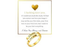 sunglnl I Fcking Love You Ring for Women, Open Heart Rings Stainless Steel Engraved Words Gift Card Inspirational Romantic fo