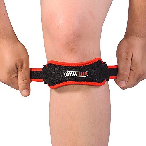 Professional Patella Tendon Strap by Gym Life: Runner’s &amp; Jumper’s Knee Strap – Patella Strap Eases Tendinitis Pain &amp; Knee Joint Pain with Maximum Knee Support, Knee Support Band, Black &amp; Red