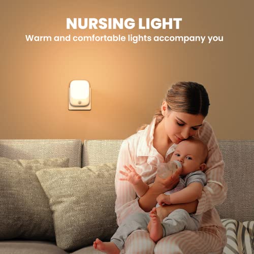 FOMYHEARD Set of 2 LED Night Lights, Electric Socket Night Light with 5 Levels of Brightness with Dusk and Human Sensor, Plug and Play Children's Night Light for Baby Room, Hallway, Stairs, Living Room