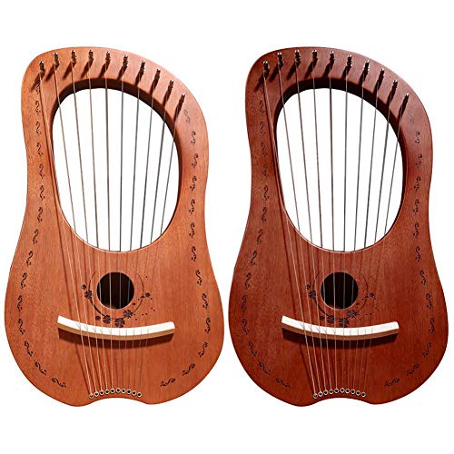 Leiyini Mahogany Lyre Harp 10 Metal String Harp Portable Small Harp with Durable Steel Strings Wood String Musical Instrument