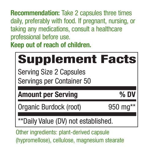 NATURE’S WAY BURDOCK ROOT 475 MG PER CAPSULE,100 COUNT