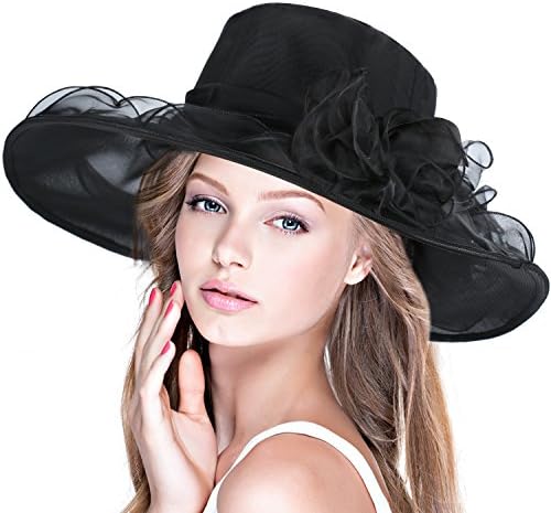 Dafunna Women’s Organza Hat Church Derby Dress Sun Summer Hat Wide Brim for Kentucky Fascinator Ascot Bridal Tea Party Wedding Hat