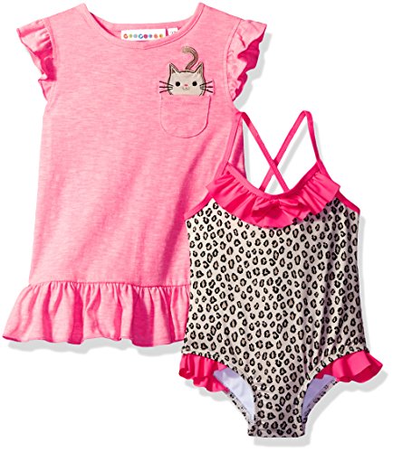 Wippette Baby Girls' Cheetah Swim and Cover up Set, Knock Out Pink, 0/6M