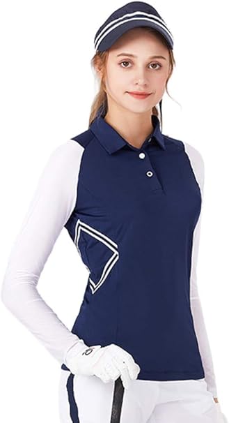 Amazon レディース ゴルフ Uvカット 接触冷感 Tシャツ 長袖 ポロシャツ 抗菌 消臭 吸汗 速乾 通気 ストレッチ 夏 スポーツ アウトドア ゴルフウェア テニスウェア アンダーシャツ インナー ネイビー M ゴルフシャツ 通販