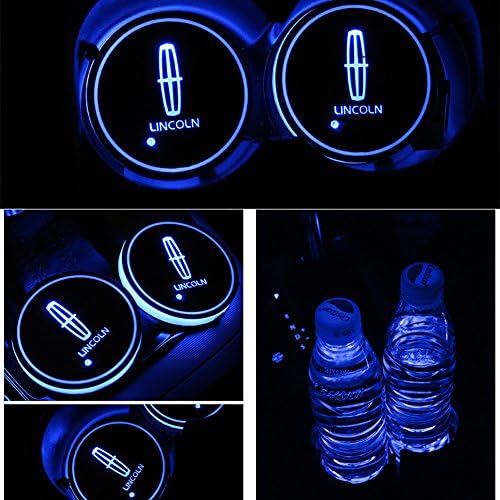 Alichee LED Car Logo Cup Holder Pad 7 Colors Changing USB Charging Mat LED Cup Mat Car Atmosphere Lamp Decoration Lights 2PCS (Lincoln)