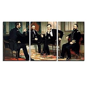 3 Piece Canvas Wall Art - The Peacemakers (Abraham Lincoln at Civil War Time) by George Peter Alexander Healy - Modern Home Art Stretched and Framed Ready to Hang - 16"x24"x3 Panels