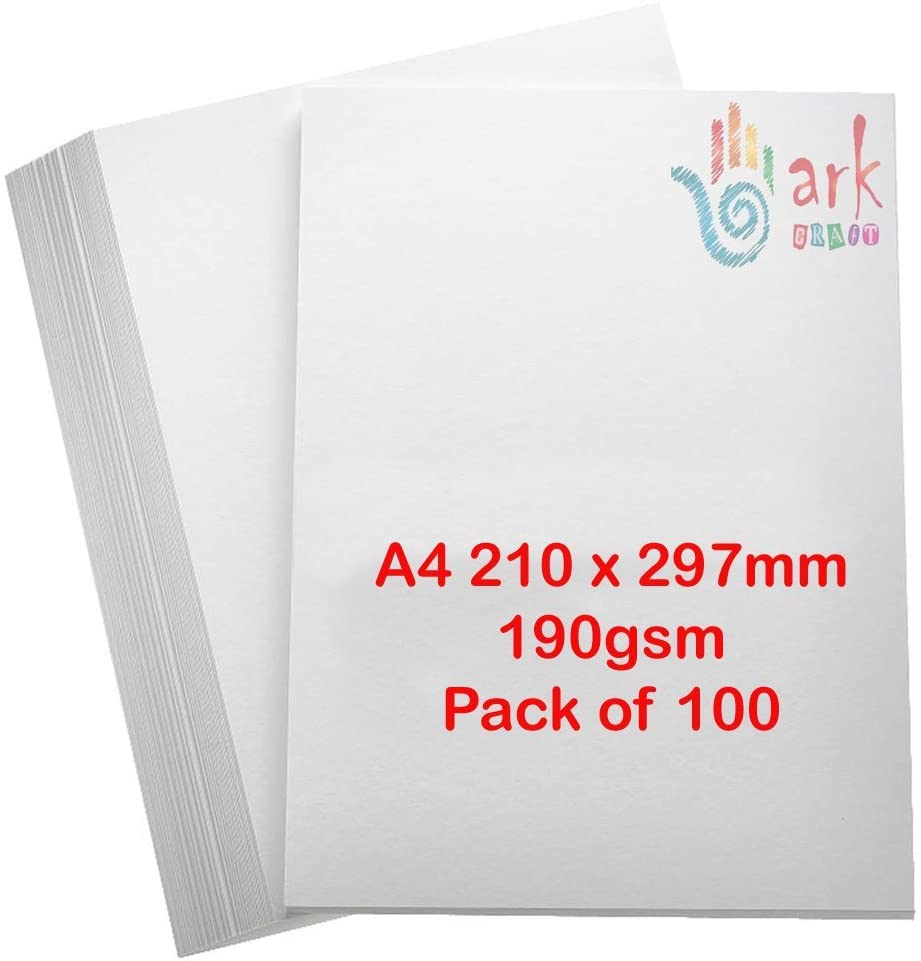 A4 190gsm Economy White Cards - Sheets of Acid Free, Smooth, White Cards (100) by Ark (100)
