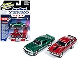 1968 Chevrolet Camaro Yenko Metallic Green and 1972 Chevrolet Vega Stinger Yenko Red 2 Piece Set Limited Edition to 3,750 Pieces Worldwide 1/64 Diecast Model Cars by Johnny Lightning JLPK005-YENKO