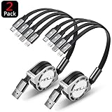 MINLU Multi Charging Cable 4A, 2Pack 4Ft Retractable Multi Fast Charger Cable, Multiple Charging Cord, 4 in 1 Multi USB Cable with Type C/Micro USB Ports for Cell Phones/IP/Galaxy/PS/Tablets/iPads