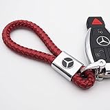 US85 For Mercedes-Benz Logo Emblem Key Chain Key Ring Metal Alloy BV Style Leather Gift Decoration Accessories AMG (Red)
