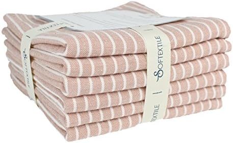SOFTEXTILE Muslin Gauze Absorbent Durable Washcloth Towel (6-Pack, Pink And White Stripes) Vintage Plaid Stripe Heavy Wash Cloth