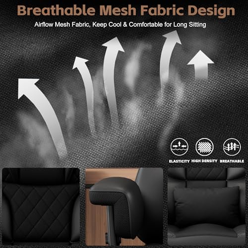 Vonesse Big and Tall Office Chair, Gaming Chair with Soft Adjustable Armrests, Ergonomic High Back Desk Chair with Lumbar Support, Executive Computer Chairs with Footrest (PU Leather, Black)