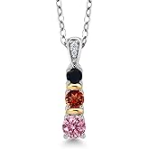 Gem Stone King 925 Silver and 10K Yellow Gold Round Pink Lab Grown Diamond Red Garnet and Black Onyx Pendant Necklace For Women (0.55 Cttw, Gemstone April Birthstone, with 18 Inch Chain)