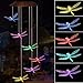 Silent Solar Wind Chimes Color-Changing Lights Outdoor LED Power Solar Mobile Waterproof Six Dragonflies Solar Powered Wind Chimes for Yard/Party/Night/Garden/Festival Decor/Valentines Gift Decoration