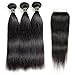 AoDai Hair 9A Brazilian Hair Loose Wave 3 Bundles with Lace Closure 100% Unprocessed Virgin Human Hair 4x4 Free Part Lace Closure Virgin Hair Extensions Natural Color (st10 12 14, loose wave)