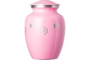 Best Friend Services Pet Urn - Ottillie Paws Legacy Memorial Pet Cremation Urns for Dogs and Cats Ashes Hand Carved Aluminium Memory Keepsake Urn (Ardent Pink, Pewter, Horizontal Paws, Large)