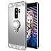 Lozeguyc Galaxy S9 Plus Case, Crystal Rhinestone Mirror Glass Case Bling Diamond Soft Rubber Makeup Case for Samsung Galaxy S9 Plus with Detachable 360 Degree Ring Stand-Silver