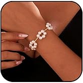 Gold Bracelet for Women 14K Gold Pearl Bracelet Dainty Flower Bracelet Adjustable Daisy Bracelet Trendy Jewelry Gifts for Her