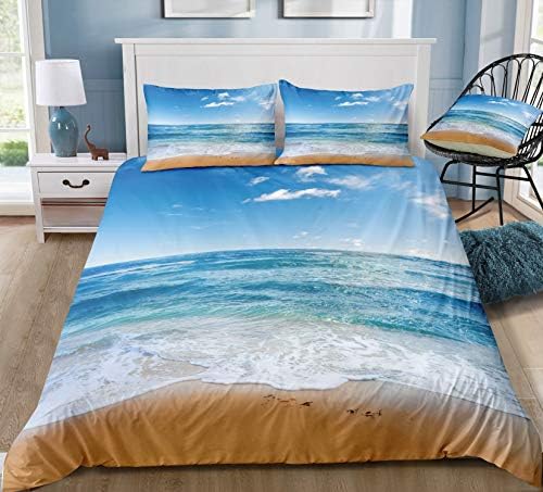 4 Teilige Bettwasche 135x200 Cm Strand Mit Sonnenuntergang Blau