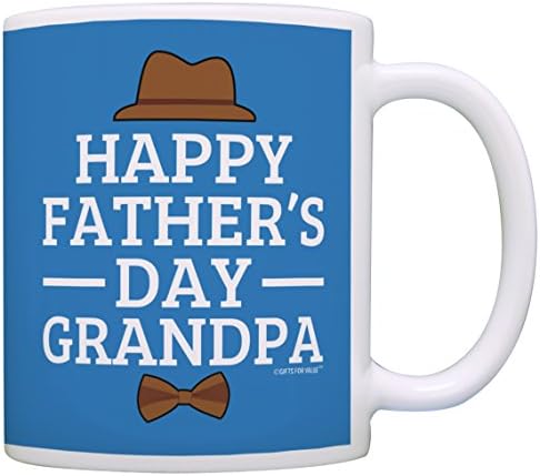 Fathers Day Gifts Happy Father's Day Grandpa Hat Bowtie Grandpa Gift Coffee Mug Tea Cup Blue