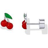 PAVOI 14K Gold Plated 925 Sterling Silver Posts Enamel Flatback Stud Earrings for Women - Colored Chili Pepper Strawberry Peach Cherry Emoji Screwback Earrings - Dainty Helix Cartilage Piercing Jewelry