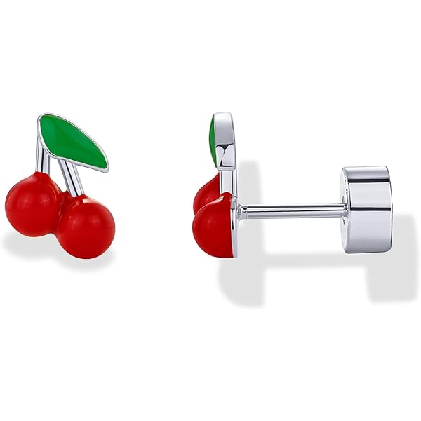 thumbnail image 2 of Cherry Stud Earrings For Women Personalized 18K Gold Plated Red Cherry Elegant Shining Green Emerald Leaf Cz Crystal Ruby Cherries Post Earring Cherry Je 2 of 11