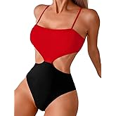 ShawGobow Color Block Swimsuit,Cut Out Sexy Monokini Women,Cheeky One Piece Swimsuits Beach Cruise Pool Party