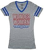 Dc Comics Wonder Woman Blue Logo Juniors V-Neck T-shirt (Large)
